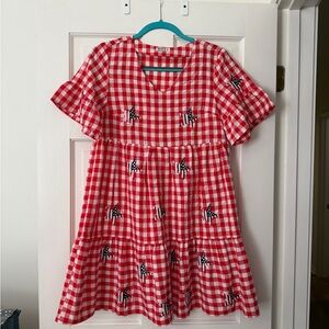 Patriotic Gingham Dress with Sequin Stars